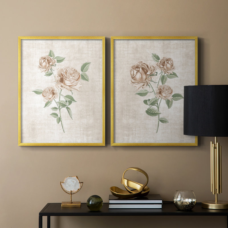«Blush Rose Botanical I», reproduction encadrée de qualité supérieure - prête à être accrochée - aucun clou requis - aucun clou requis