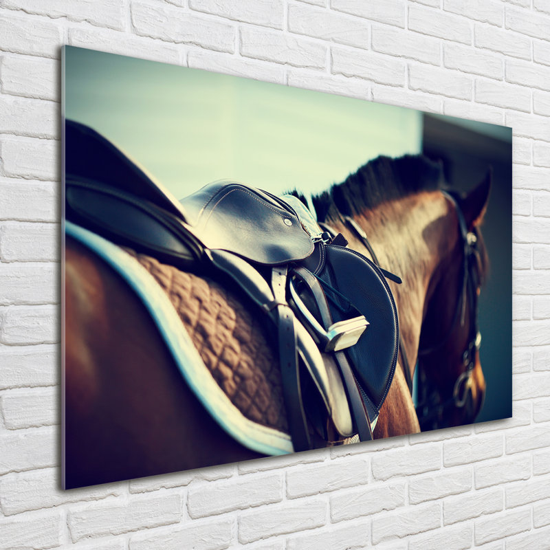 Glass Print Wall Art 100X70cm Image Printed On Glass Decorative Wall Picture Behind Toughened / Tempered Safety Real Glass For Kitchen & Living Room Theme:Saddle With Stirrups