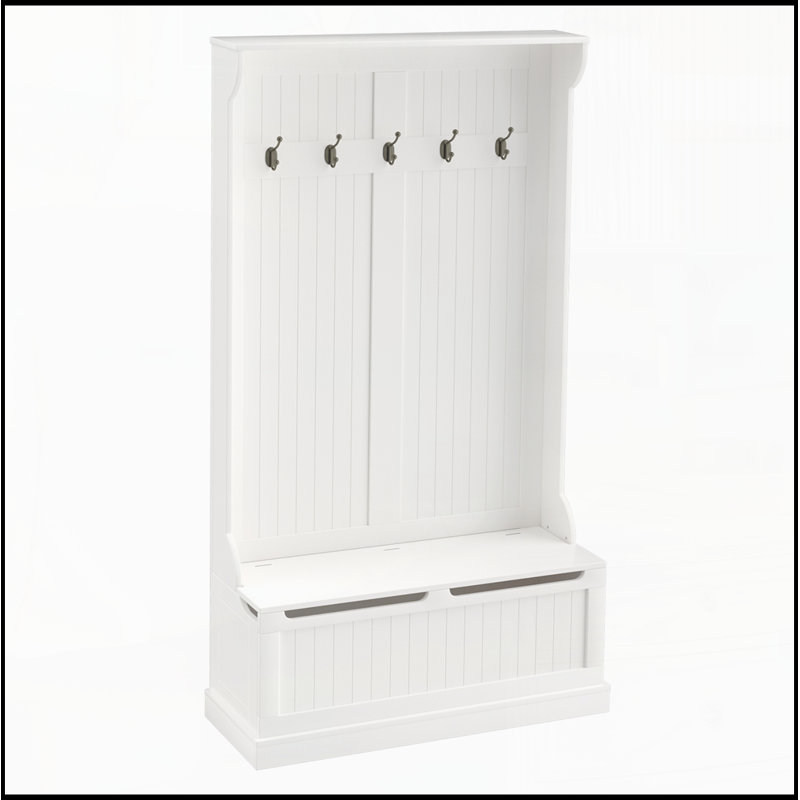 3-In-1 Entryway Hall Tree with Storage Bench, Coat Rack with Four Hooks and Shoe Storage
