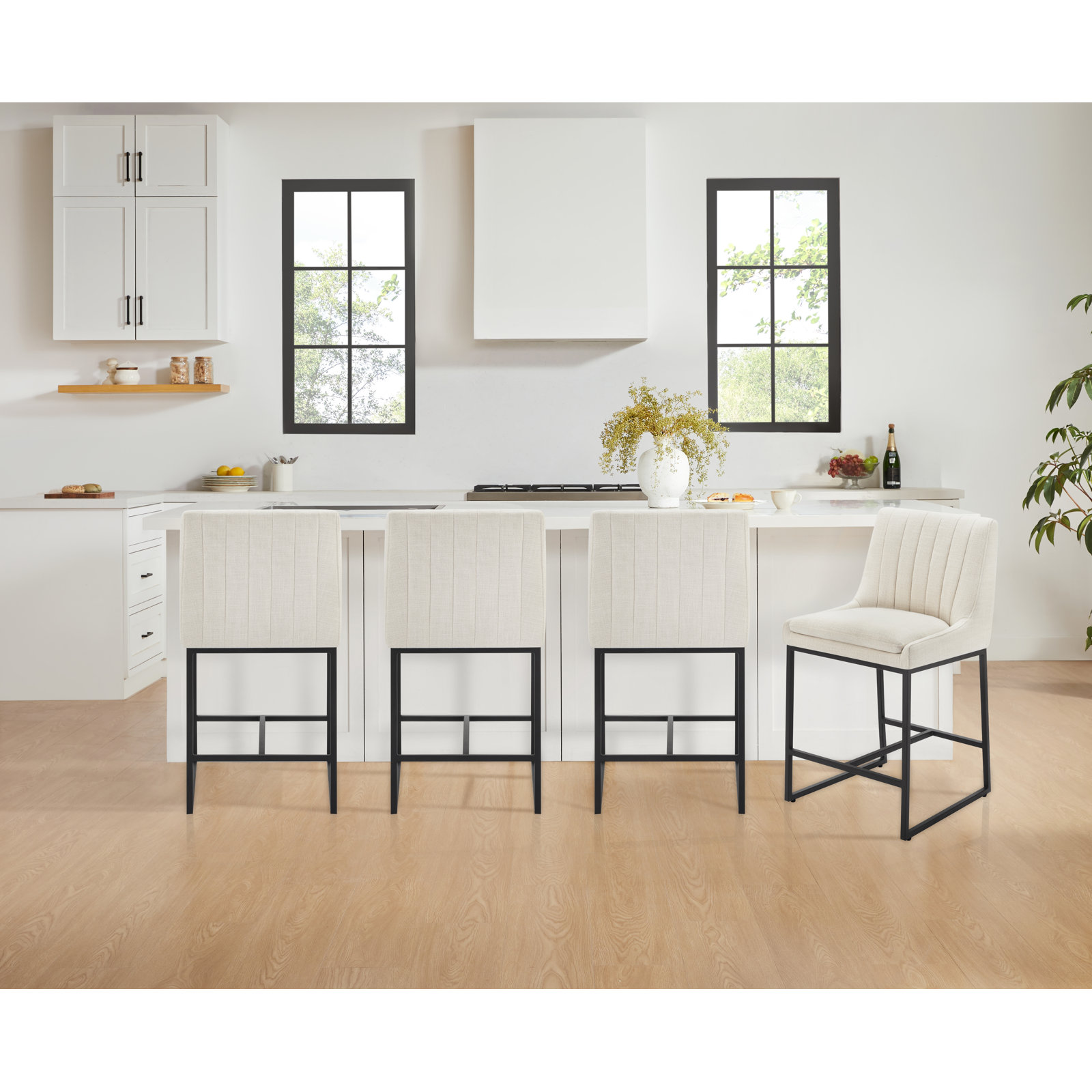 Welburn Counter Stool, Effie Linen Performance Linen