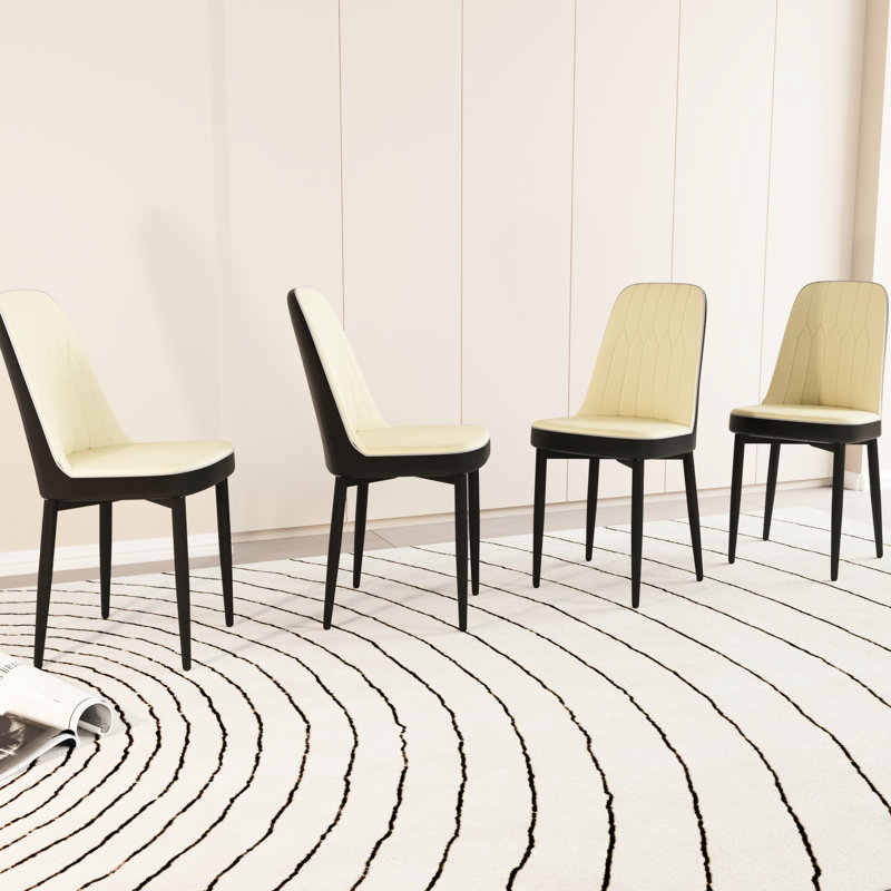 4 chaises de cuisine en cuir de polyuréthane beige - coussins épais, pieds en métal noir solide pour et salle à manger de style moderne de 4, tissu, coussin (beige