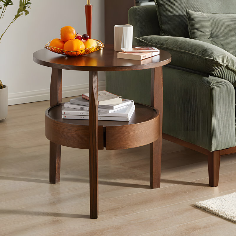 Table basse ronde de style nordique, table de bout en bois massif pour le salon, table d'appoint moderne au design minimaliste, table à thé circulaire pour canapé