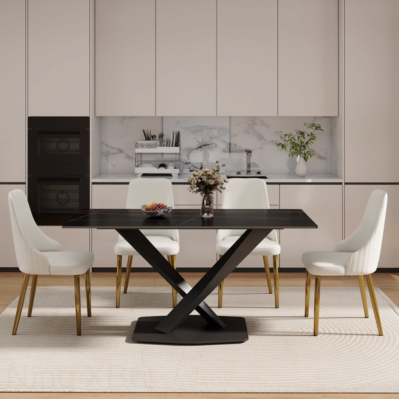 Table de salle à manger rectangulaire 63 po 63 po, Noir, H 29,53 po x L 63 po x l 31,5 po