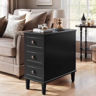 Solid Wood End Table, Fully Assembled Narrow Side Table with 3 Drawers by Red Barrel Studio