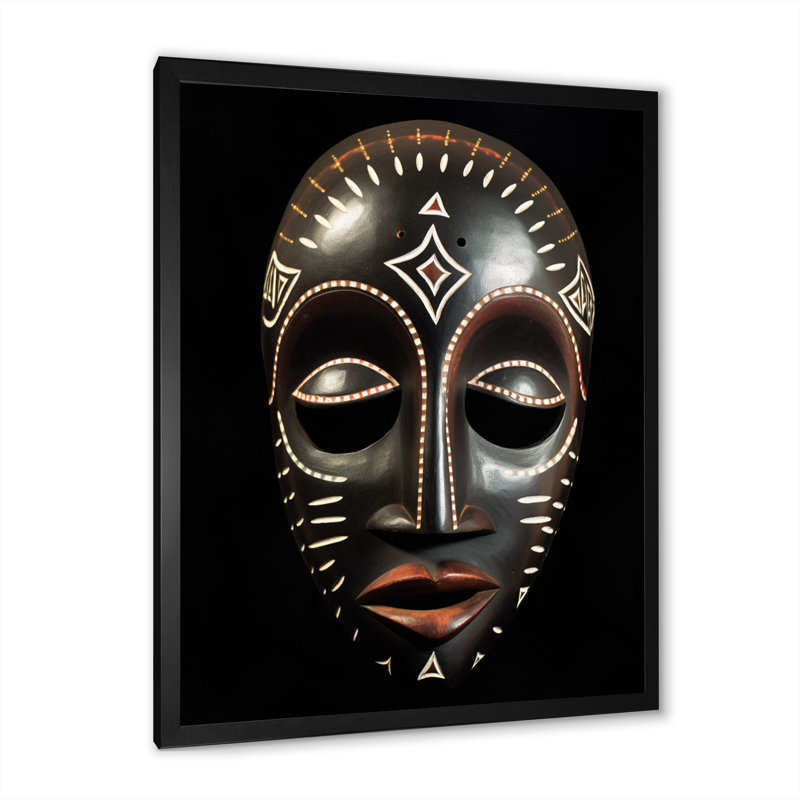 Masque ethnique traditionnel africain XIX, H 44 po x l 34 po x P 1,5 po, Cadre simple noir