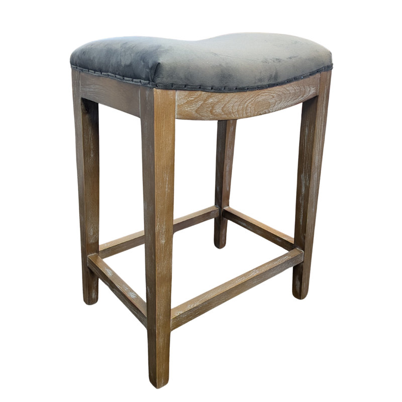 Roundcliff  Stylist French  Velvet Counter Stool With Nail Head Trim, Gray