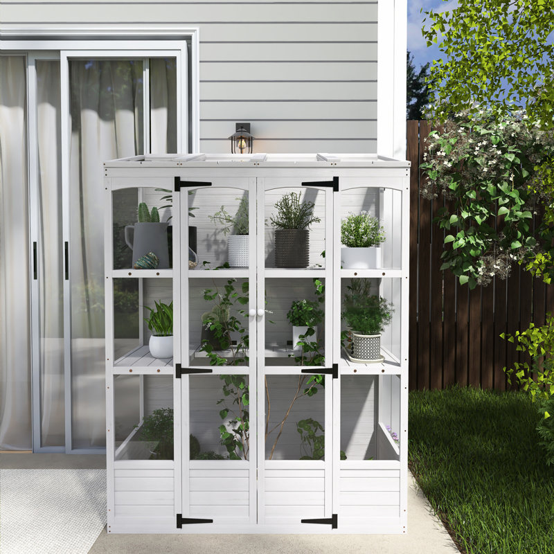 Serre en bois 57,9 "x P 29,1" avec 4 lanterneaux indépendants, Blanc