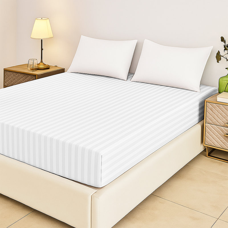 Tabbitha Striped Microfiber Standard Fitted Sheet, Single (3'), White