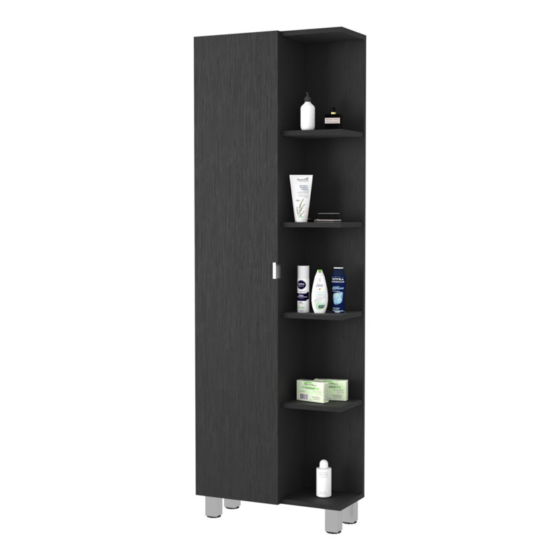 Los Angeles Linen  Cabinet, Five Shelves, One Cabinet, Divisions, 62.2" H x 20.1" W x 8.4" D, Antique Black