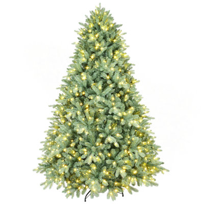 9FT Blue-Green Tint Pre-Lit Christmas Tree With 1150 Warm White LED Lights – 4368 PE+PVC Tips, Hinged Branches For Easy Setup, Sturdy Metal Stand, Unique Holiday Decoration
