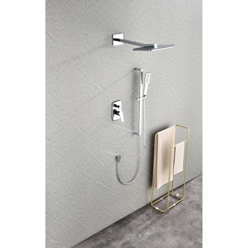 Shower System With Plating - Head, Hand Shower, Slide Bar, Arm, Hose, Valve Trim Parts Kit Effect For Bathroom Upgrade
