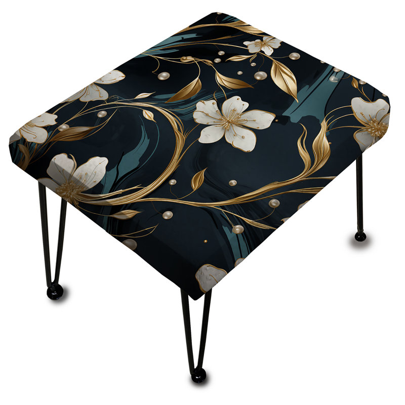 Rich Emerald and Gold Floral Marble Motif - Repose-pieds rectangulaire en marbre