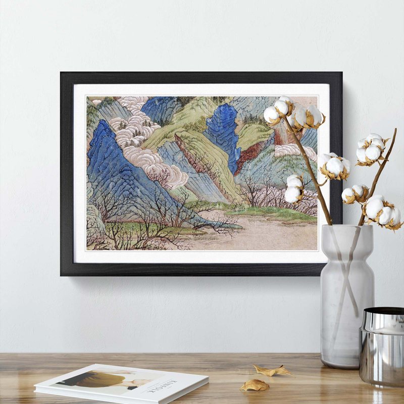 Peach Blossoms in the Spring by Qiu Ying - Picture Frame Painting Print, 48cm H x 65cm W x 2cm D, Black Framed