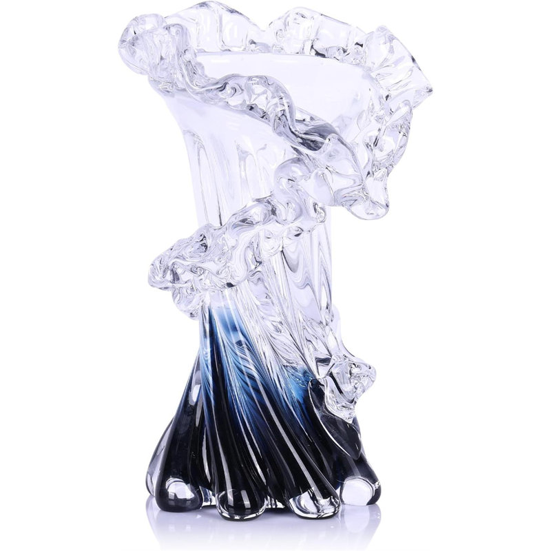 8" Hand Blown Blue Glass Vase