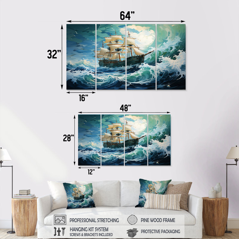 The Pirate Boat Odyssey S Voyage I - Classics, art mural 4 pièces, H 32 po x l 64 po