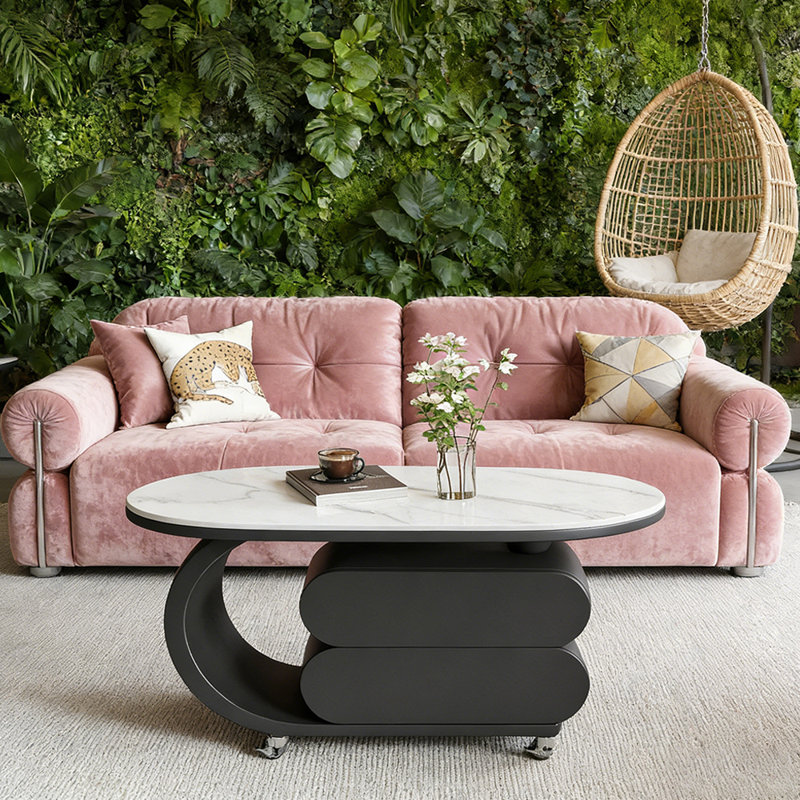 Table basse Rock Slab avec rangement, Blanc / Gris, H 19,68 po x L 35,43 po x l 17,71 po, Noir