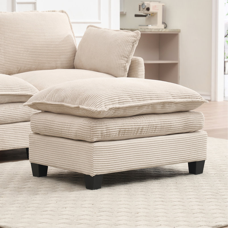 Comfortable Ottoman In Velvet（ONLY ONE OTTOMAN), Beige