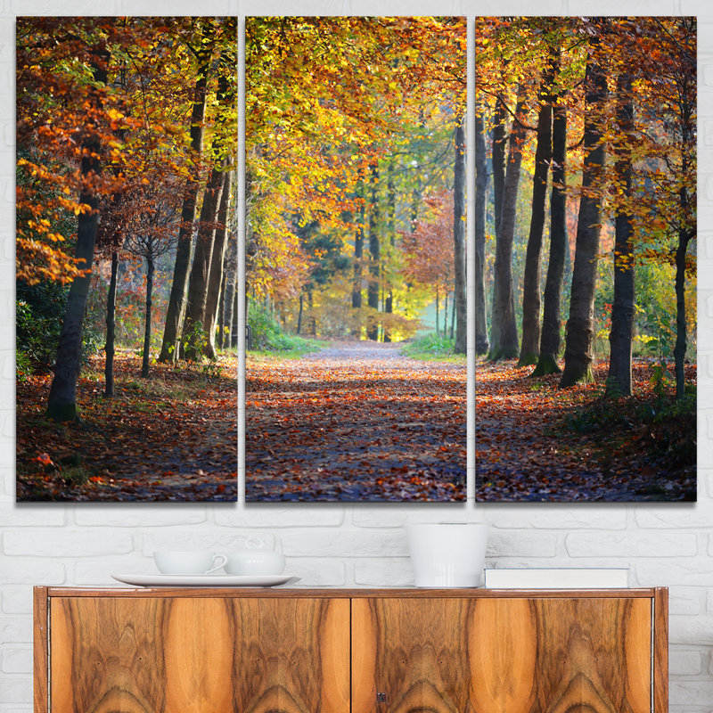 Reproduction de photo sur toile tendue large chemin dans une forêt jaune automne