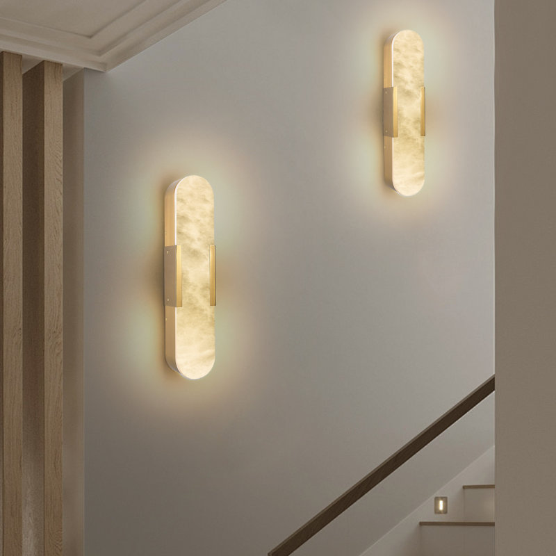 19.7-inch natural marble wall sconces, gold wall sconce pair set, modern indoor bathroom wall lights, suitable for living rooms, bedrooms, hallways, staircases.