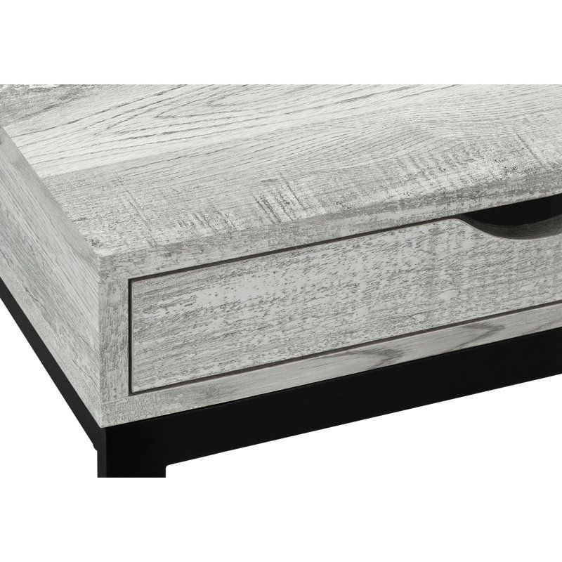 Modern Table With Grey Laminate - Black Metal Support And Storage Feature For Bedroom Side Top