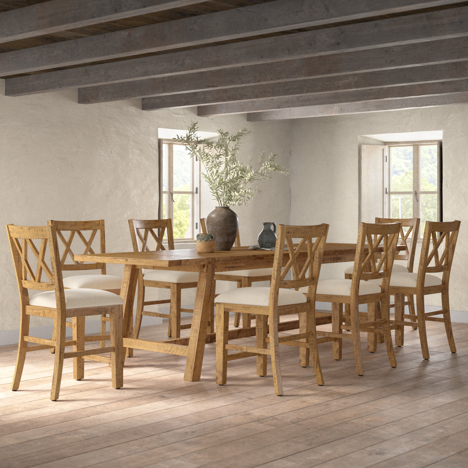 Maxine Dining Table Set with Removable Leaf, 9 Pieces: 1 Table, 8 Chairs