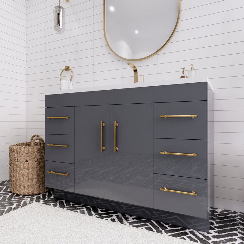 Meuble-lavabo simple l 48 po Spring, Gris brillant