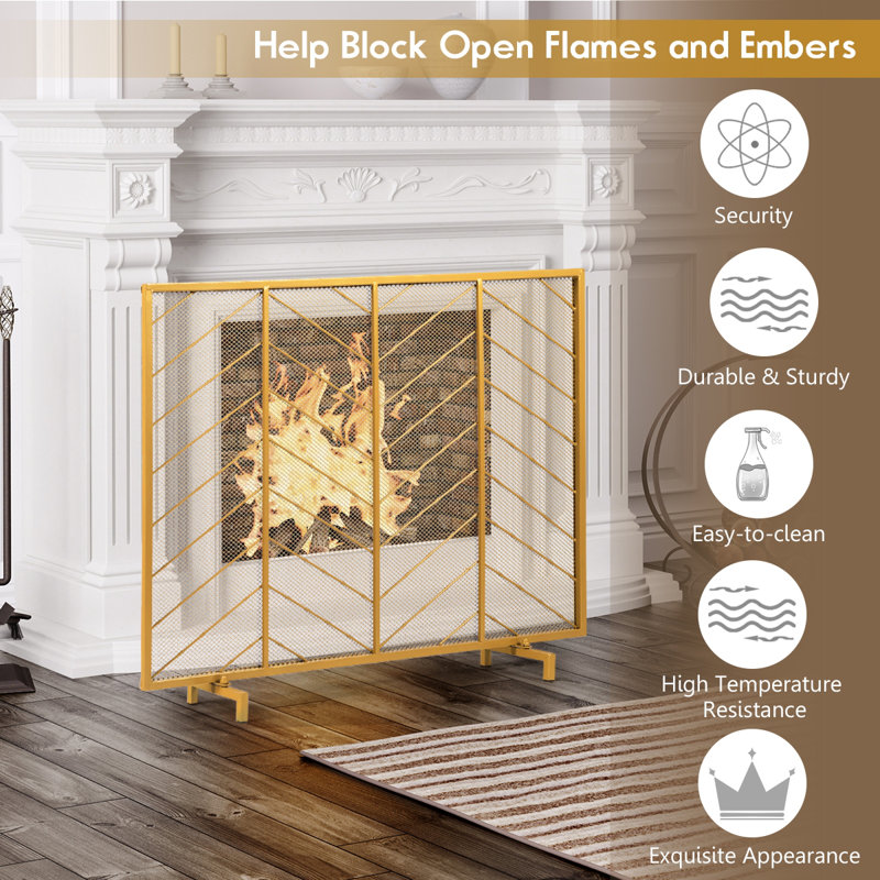 Gold Chevron Pattern Steel Mesh Fireplace Screen