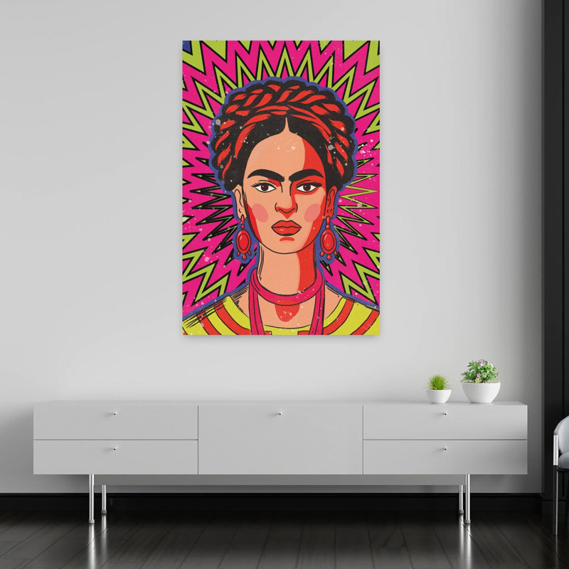 Vibrant Frida Kahlo Bold Colorful Modern Portrait City Wall Art Print 1 Piece Wrapped Canvas Wall Art, 152.4cm H x 101.6cm W