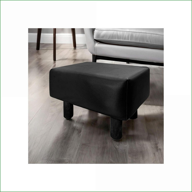 Ensemble de 2 repose-pieds en similicuir noir contemporain avec repose-pieds / repose-pieds Ottomans | Noir | Pieds en bois