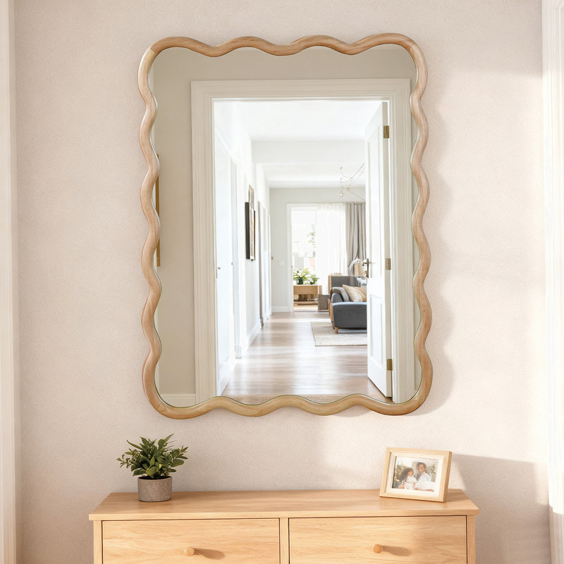 Miroir décoratif rectangulaire à cadre en bois pour chambre à coucher, salle de bain, salon, entrée, Naturel, 40" x 30"