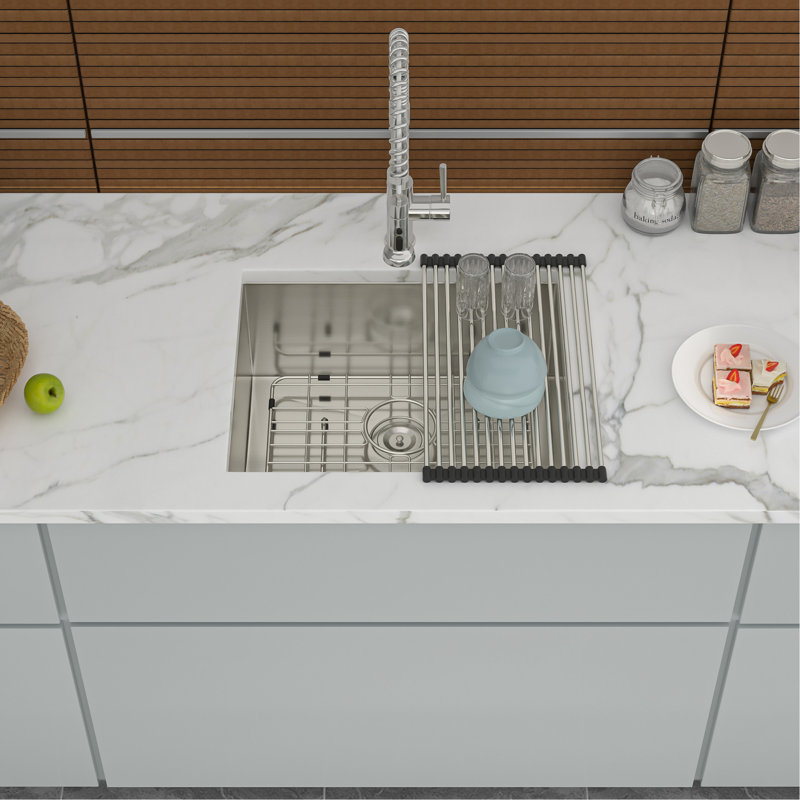 21 Inch 9 Deep Undermount Stainless Steel Single Bowl Kitchen Sink, - Condensation Spray, Drain Assembly, Installation Guide And Bottom Rinse Grid Sus304 Material, Brushed Satin Finish, Assembly