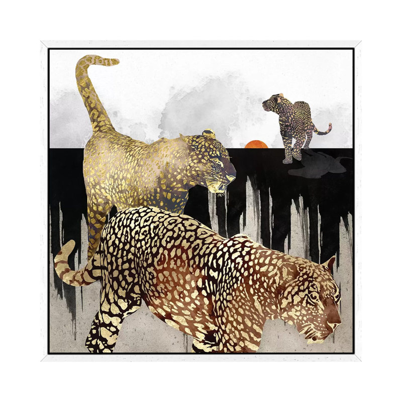 Minimal Leopards - Print on Canvas, White Framed, 93.98 cm H x 93.98 cm W