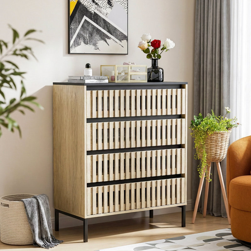 Fluted,4 Drawer Storage Cabinet,Freestanding Cabinet,Bedroom Clothing Storage,Large Capacity,Modern Minimalist