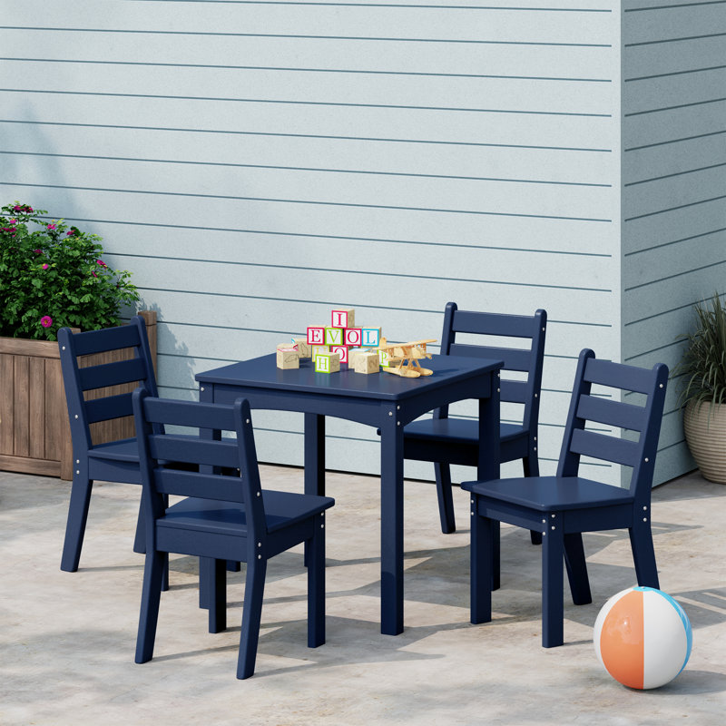 Kids Outdoor 5-Pieces Dining Set, Navy Blue