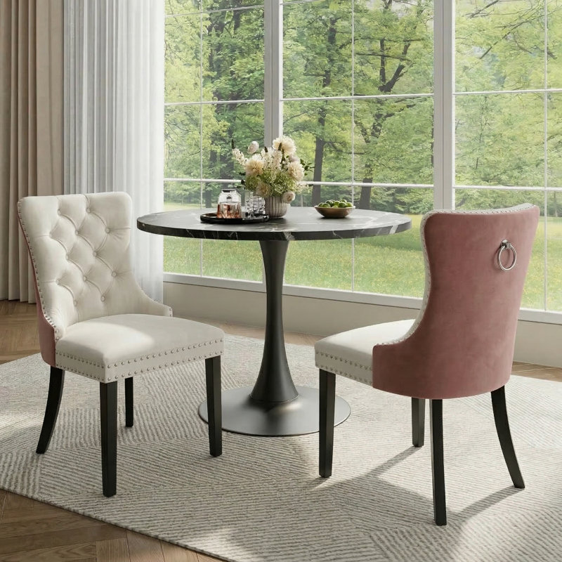 Chaise de salle à manger Kingson Modern Glam, 2, Blanc / Rose