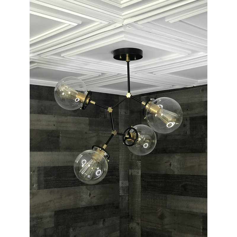 Lustre linéaire moderne 4 lumières spoutnik Marelle, Noir / Laiton