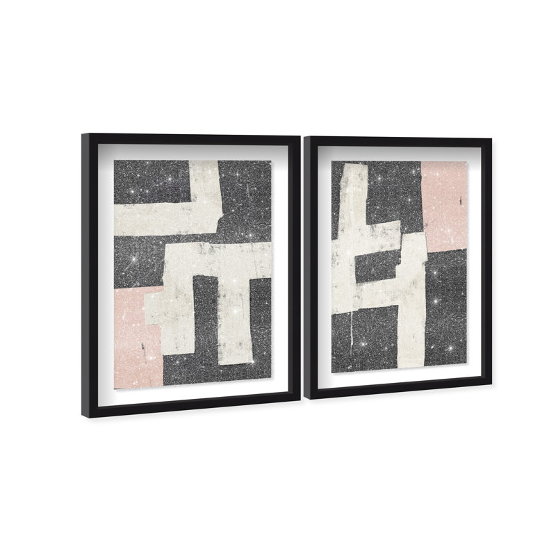 Placed together set Shadowbox Abstract Print by Oliver Gal, Black Frame, 10 x 15, 25.5"H x 37.5"W, Black Shadowbox