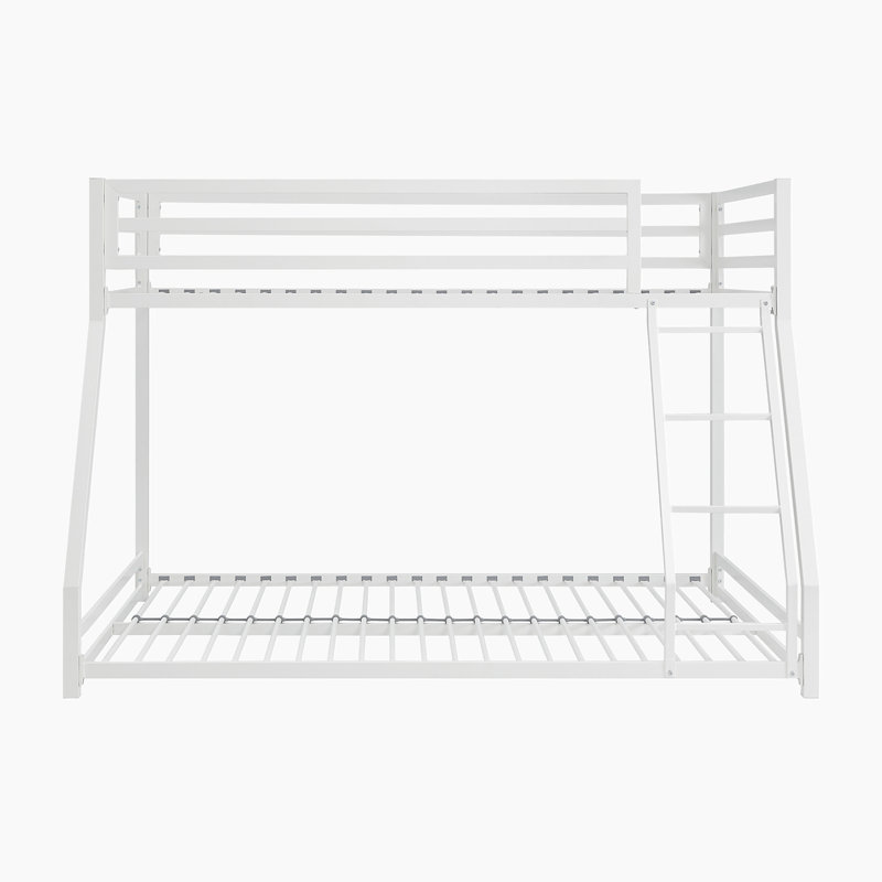 Lance Modern & Contemporary Metal Twin over Full Bunk Bed with Protective Guard Rails & Integrated Ladder, White