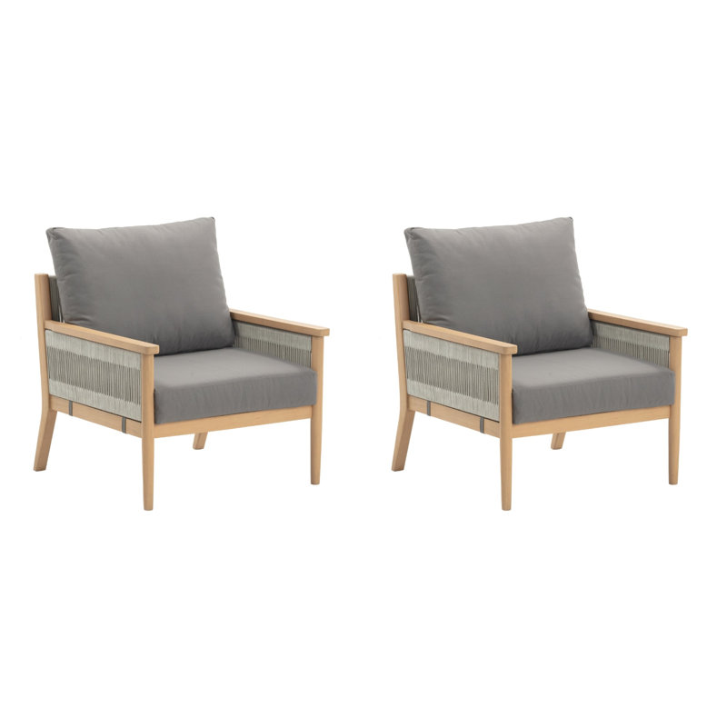 Acacia Wood Patio Chair With Rope Accent, Gray
