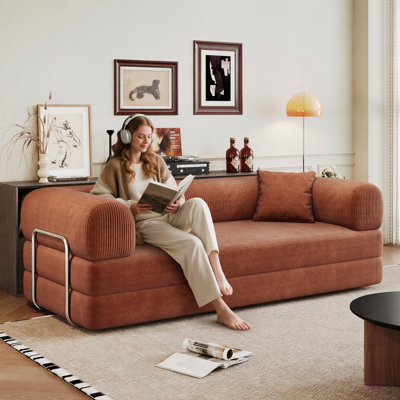 Canapé-lit convertible de 200 cm (78,8 po) avec coussins de soutien lombaire et accoudoirs, canapé-lit futon confortable, canapé d'angle modulaire sans dossier, tissu en velours côtelé, pour salon et chambre.
