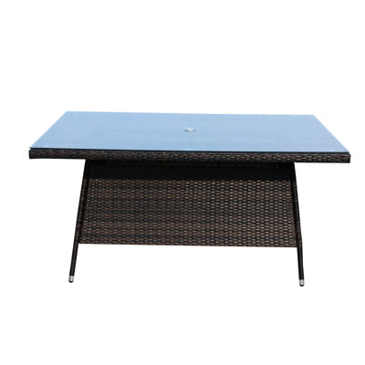 Table de salle à manger d'extérieur avec verre - aluminium et matériau, brun, avec et sans eau, cadre de patio à assembler requis, brun, protégé contre l'eau, nécessaire