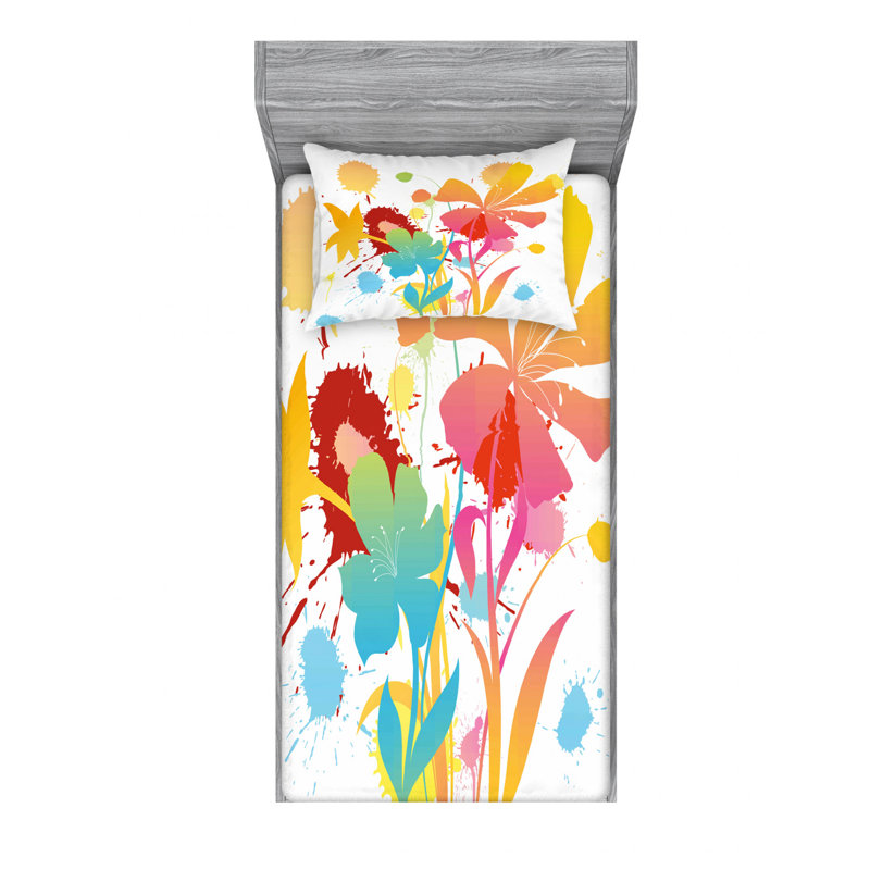 Microfiber Floral Sheet Set, Twin Sheet Set with Fitted Sheet
