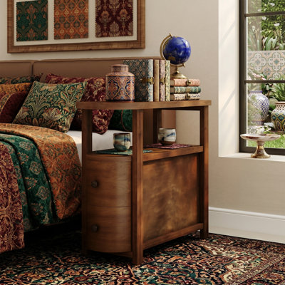 26" High Solid Wood End Table with 2 Drawers No Assembly Required