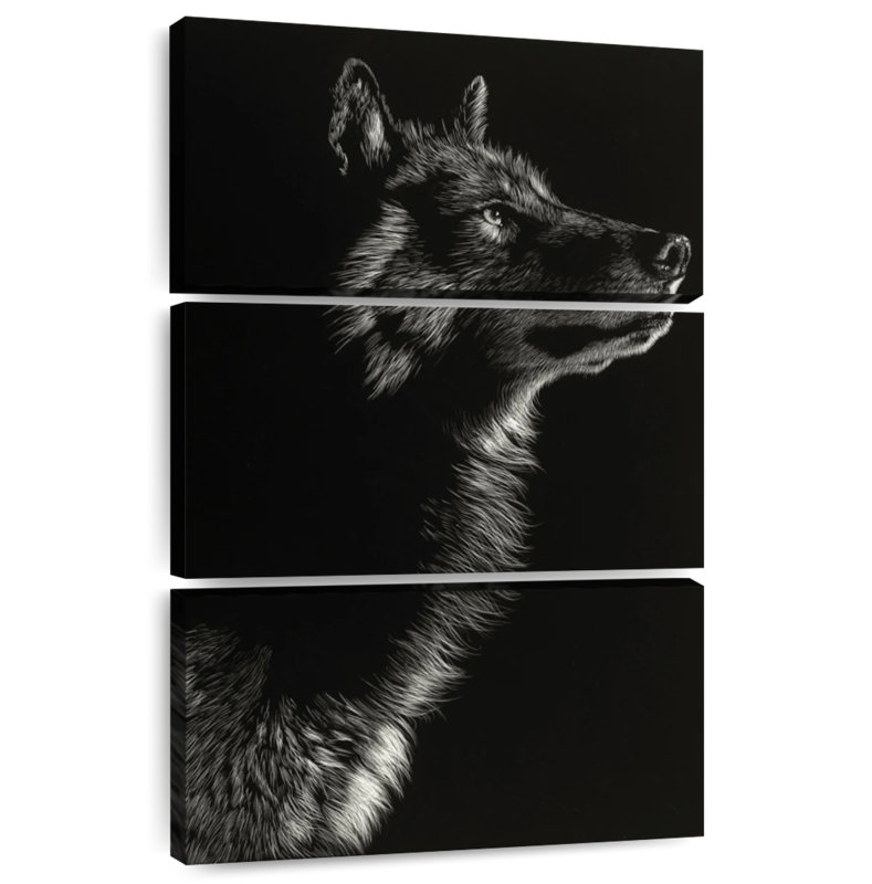 Brampt Scratchboard Wolf II, 57" H x 36" W