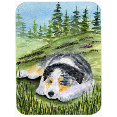 Planche à découper rectangulaire en verre Berger australien sur gazon