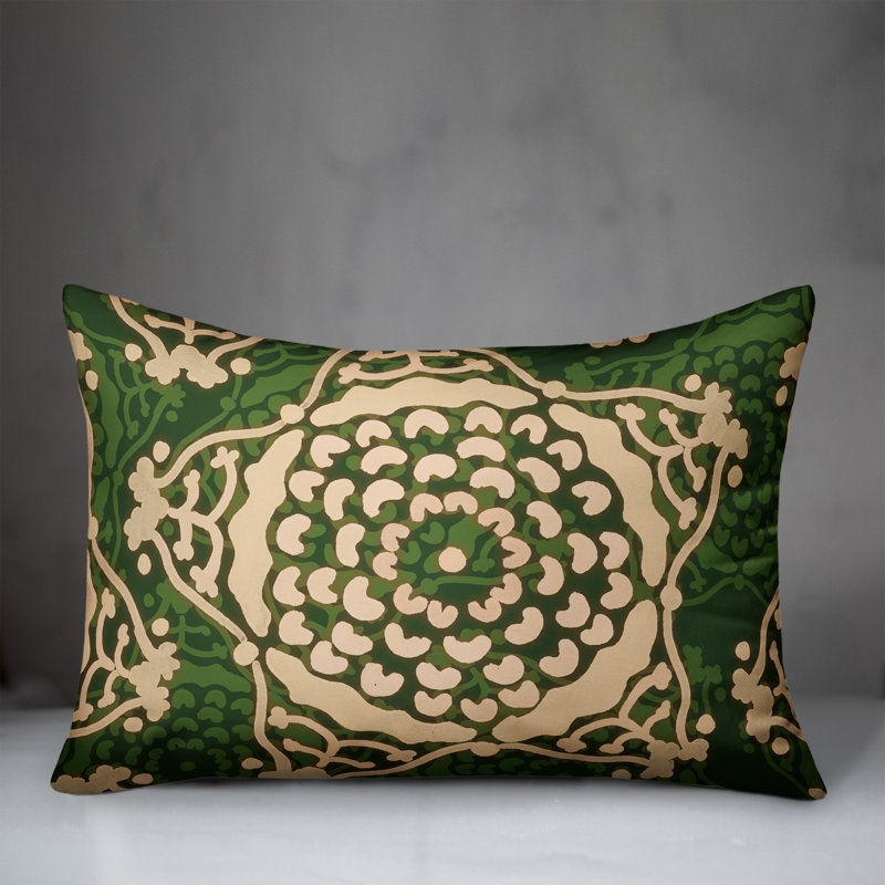 Outdoor Reversible Throw Pillow, Green, Floral 1