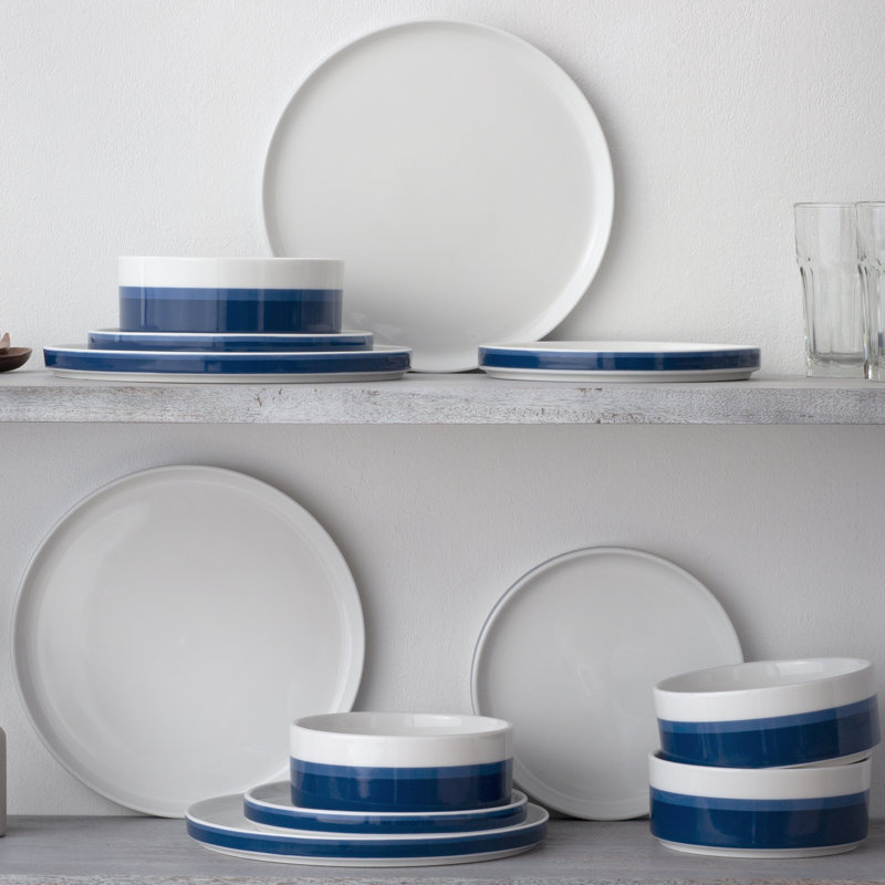 Noritake Colorstax Stripe 12-Piece Dinnerware Set, Service for 4, Blue