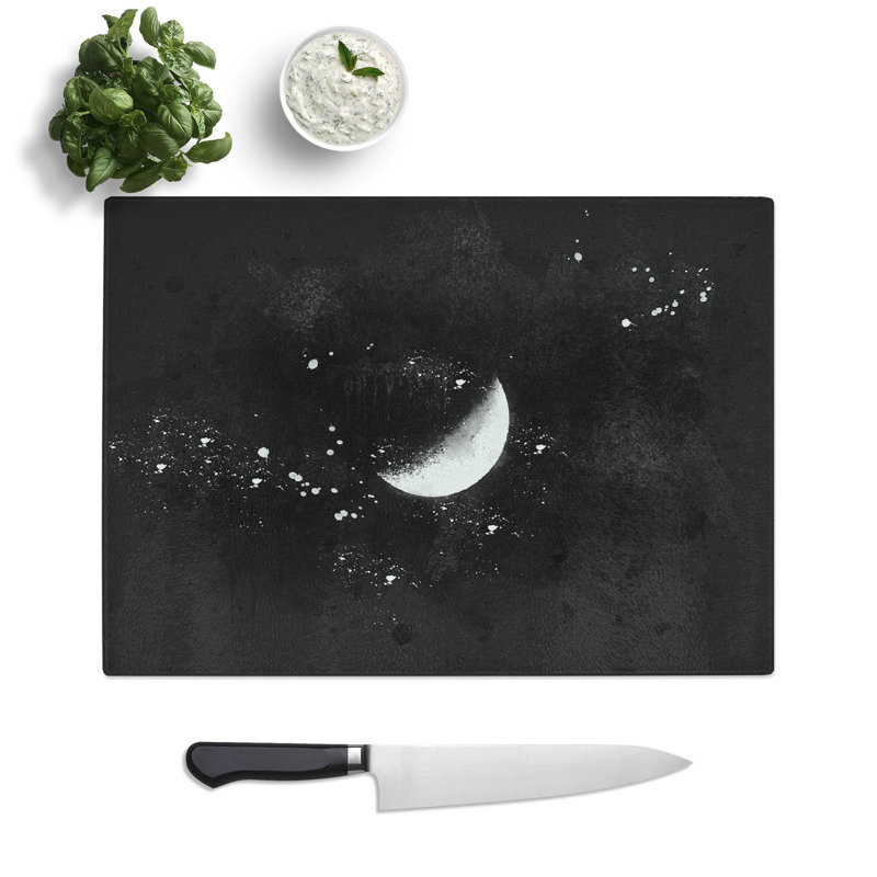 Tempered Glass a Half Moon Paint Splash Chopping Board, 20 cm x 28.5 cm