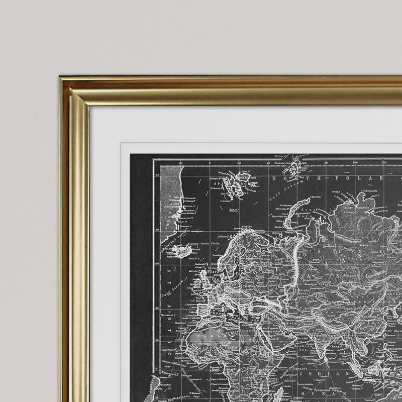 " Vintage World Map VI ", Gold, 31" H x 43" W x 1.5" D