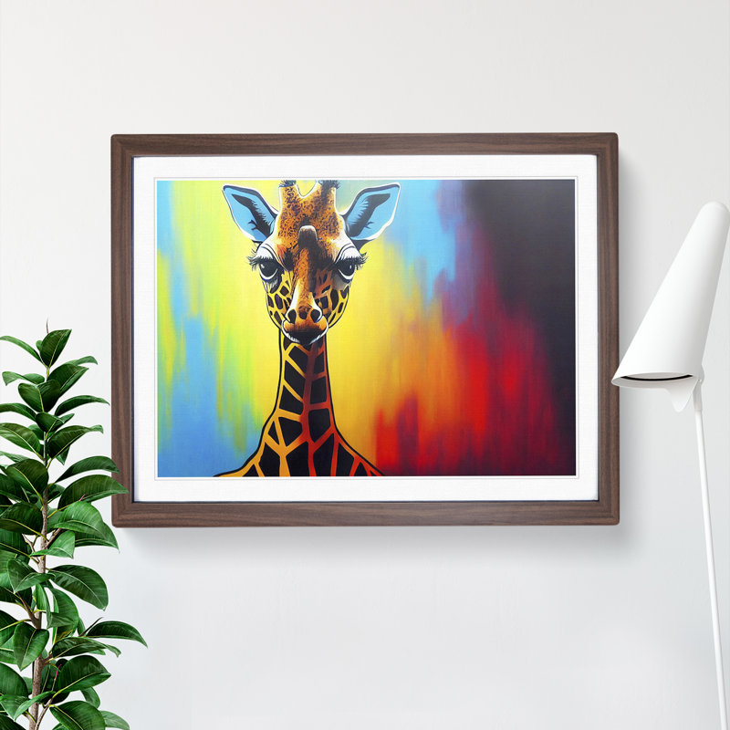 Giraffe in Colour - Framed Print, 34cm H x 46cm W x 2cm D, Walnut